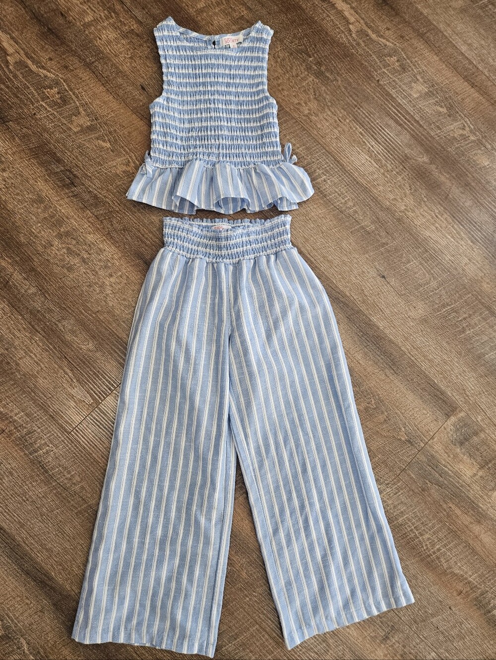 Girls Society Blue & White Striped Wide-Leg Pants